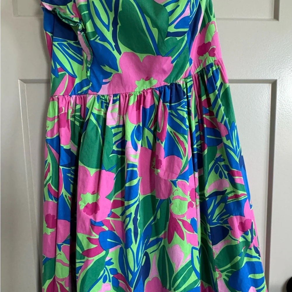 J. Crew One-Shoulder Floral Midi Dress in Pink, Green & Blue - Picture 4 of 8